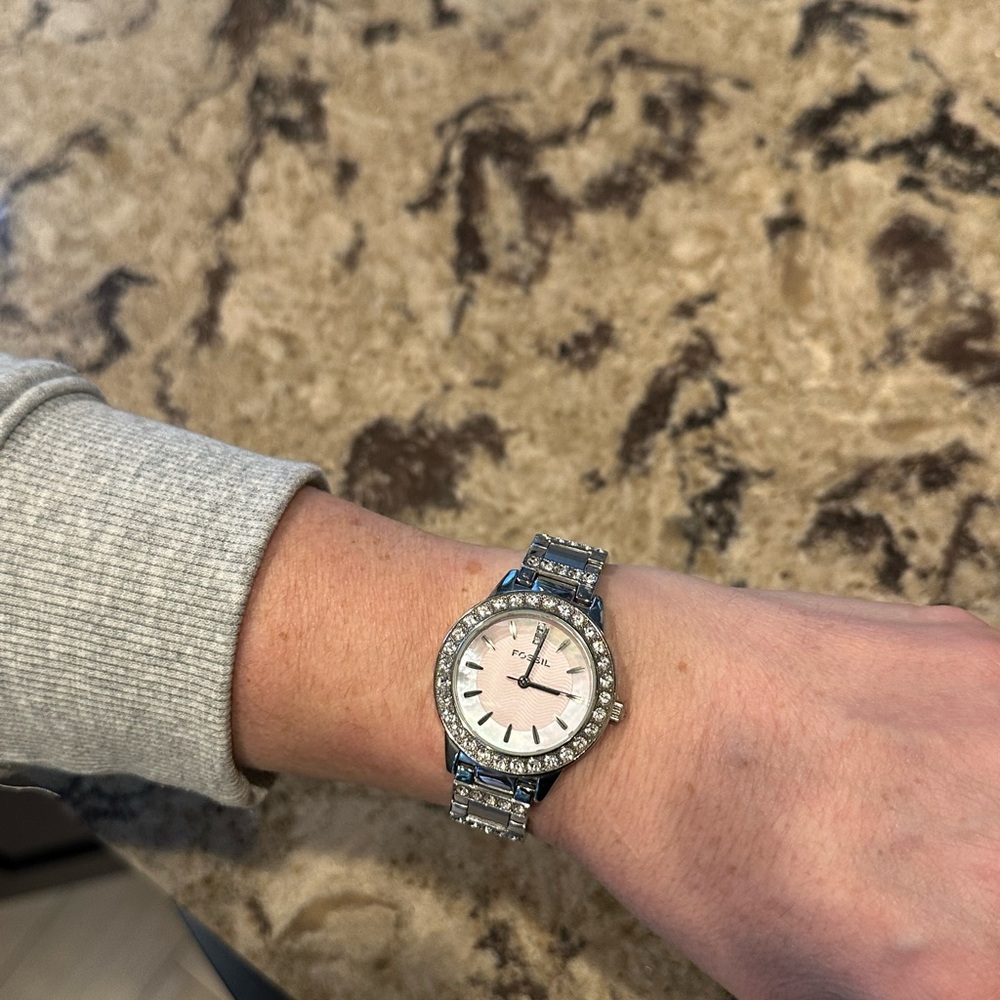 Fossil Silver Watch with Crystal Accents